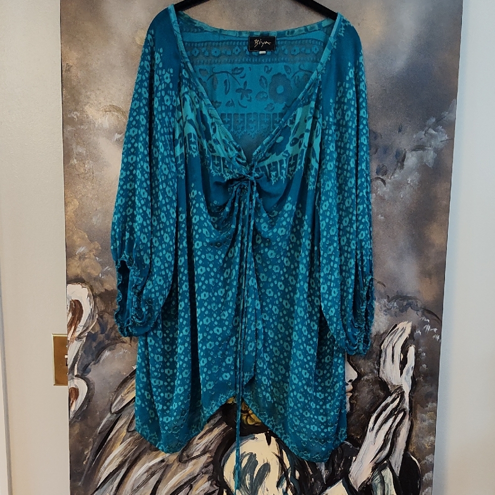 Elegant Teal Blouse with Drawstring Detail